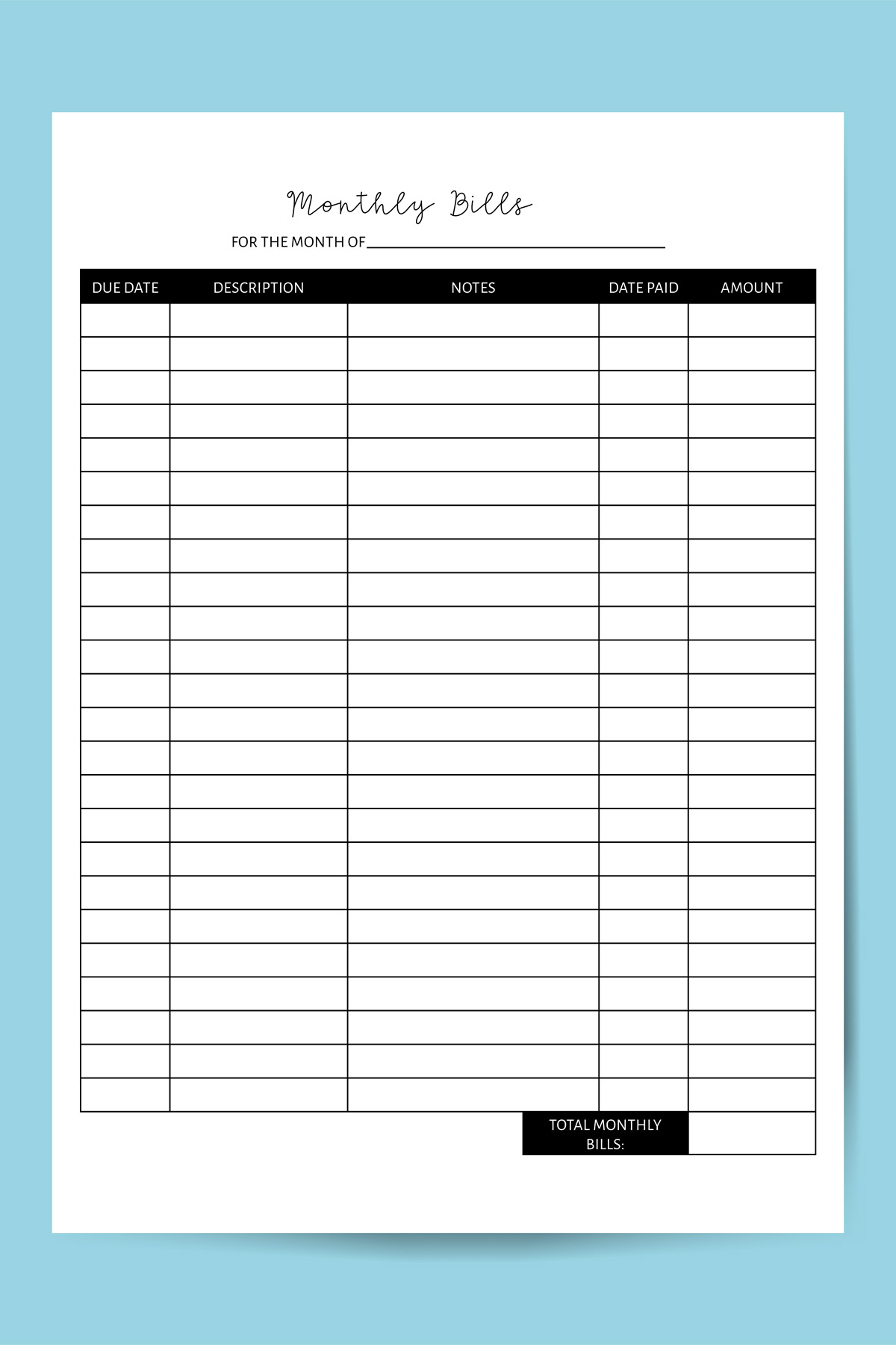 free printable & digital monthly expense & budget tracker